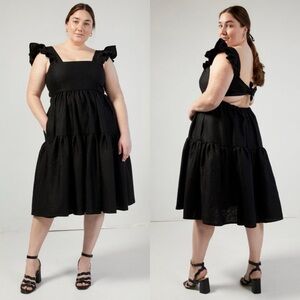 Eliza Faulkner Angelica Linen Dress in Black - Size XL